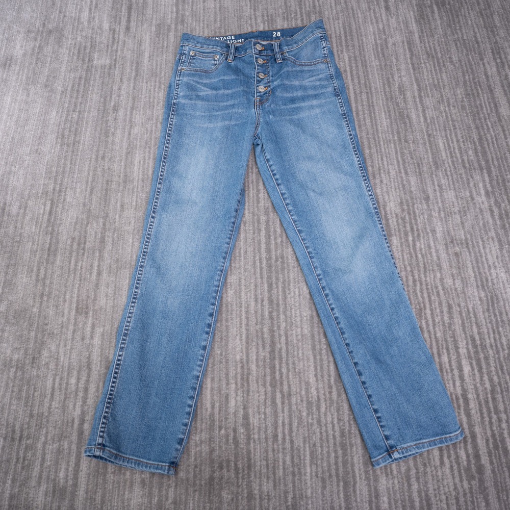 J.Crew Vintage Slim Straight Jeans Womens 28 Blue Excellent Button Fly Denim